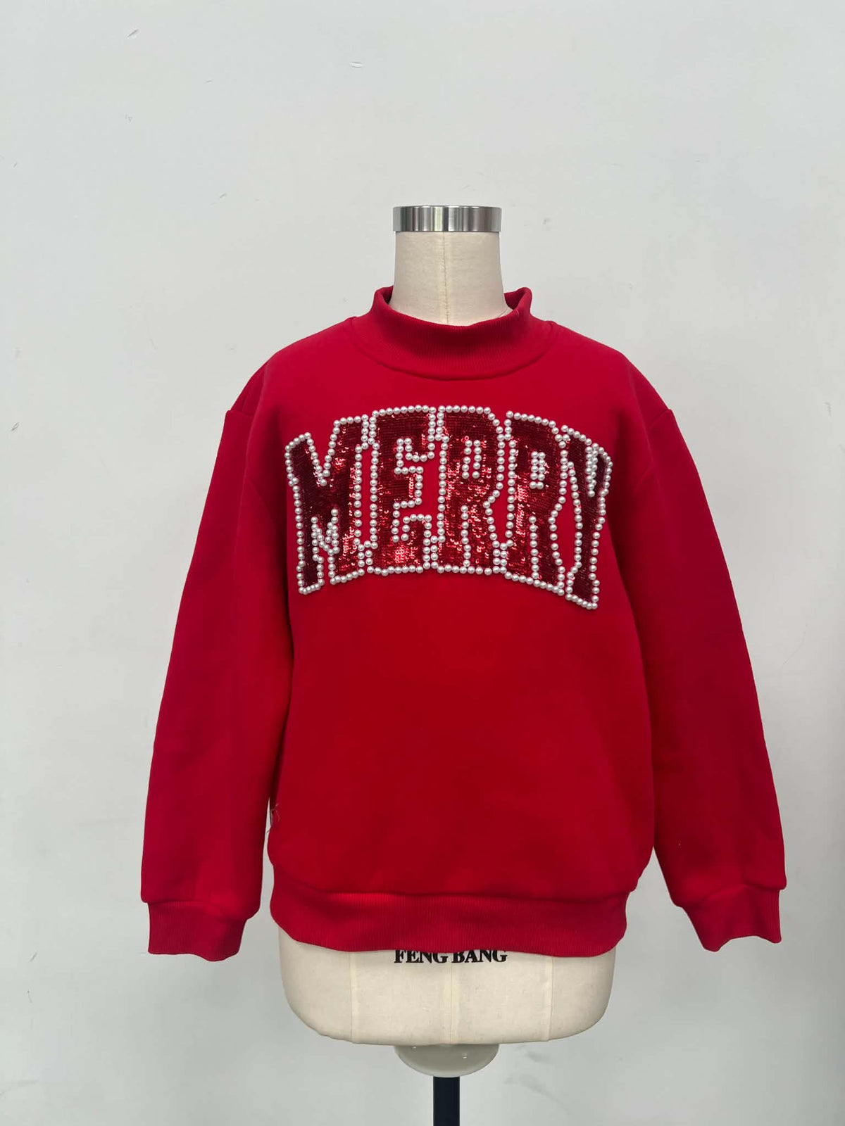 Christmas Mockneck Sequin + Pearl Merry Sweatshirt Mom + Me (PREORDER)