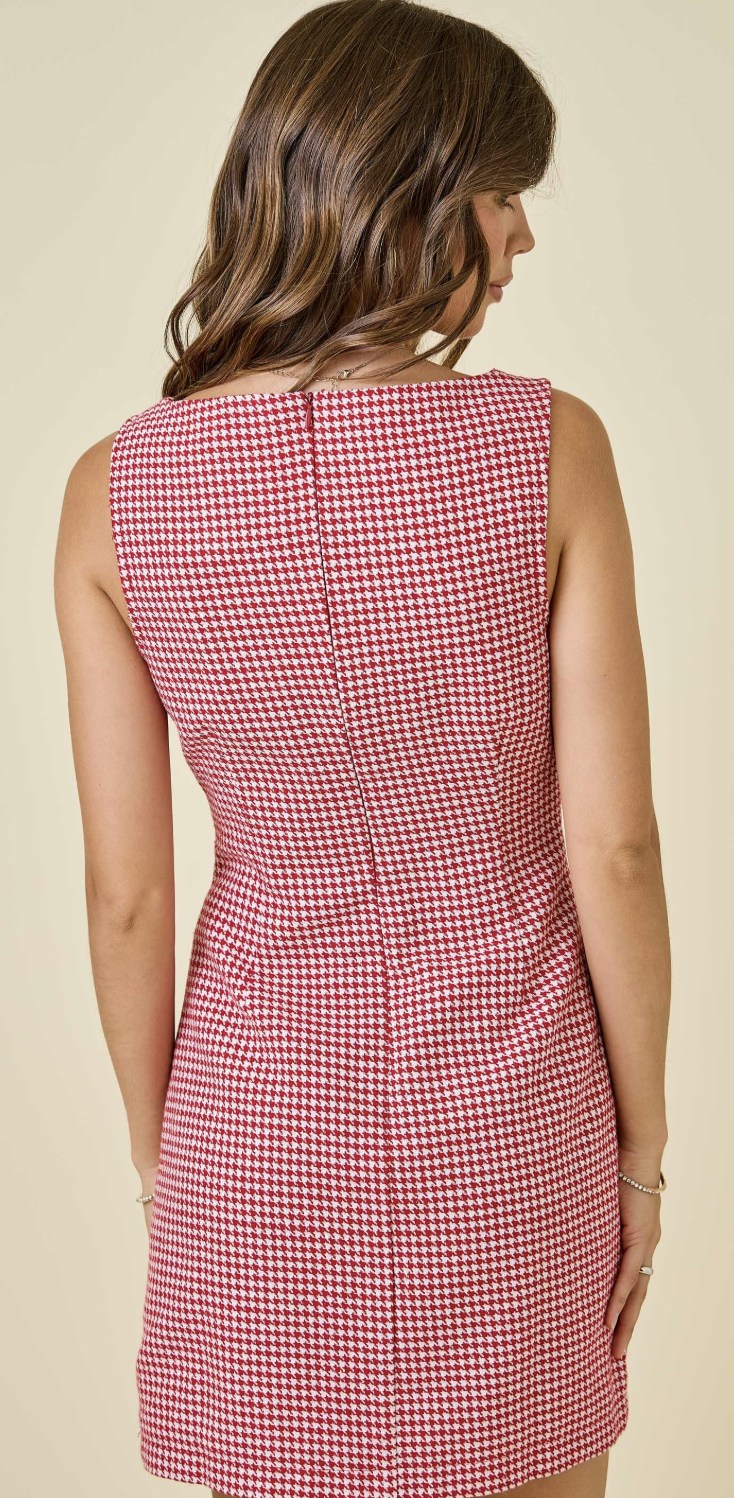 High Neck Houndstooth Dress