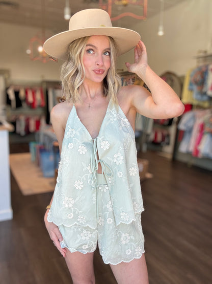Embroidered Eyelet Set in sage