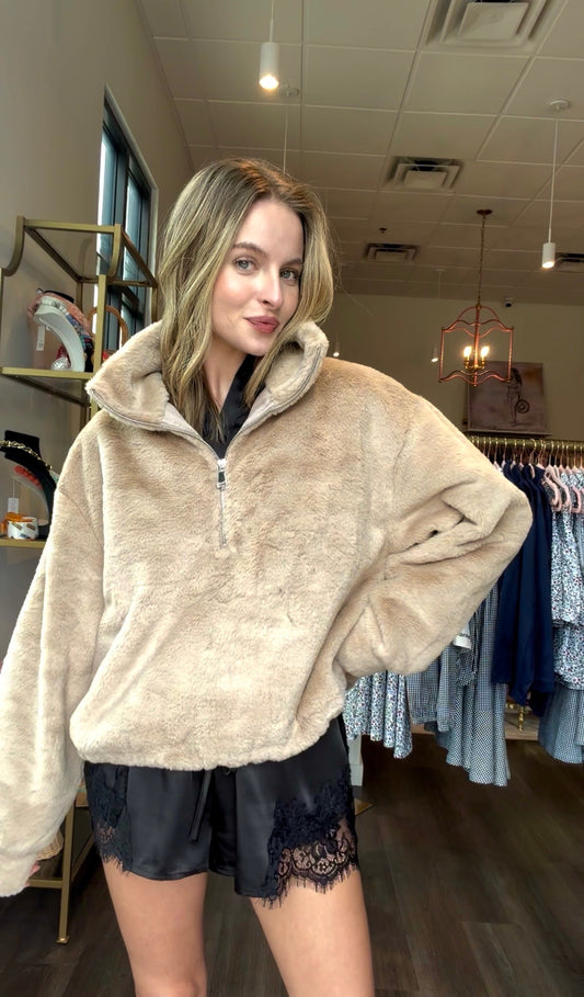 Faux Fur Half Zip Pullover