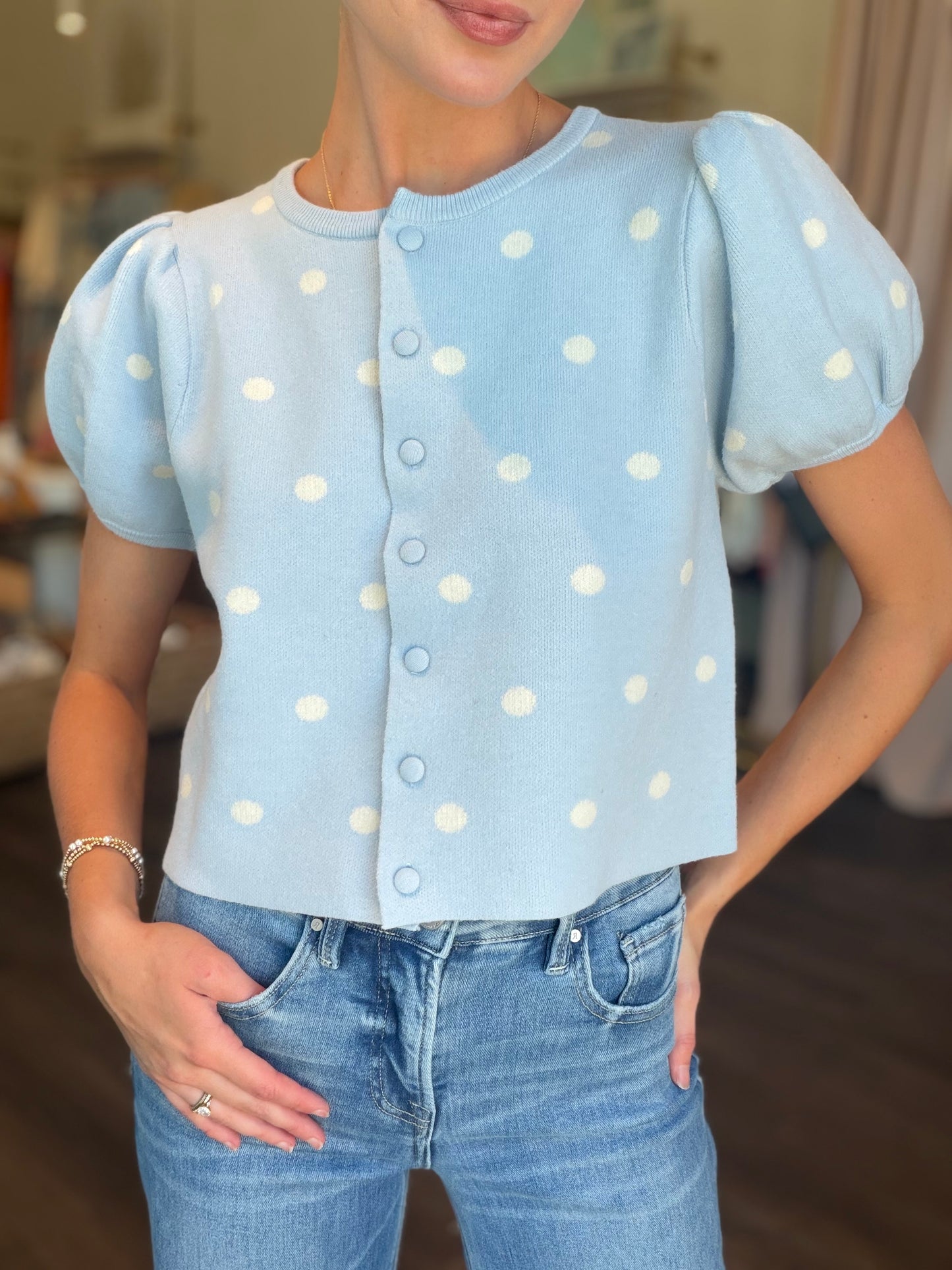 Light Blue Polka Dot Top