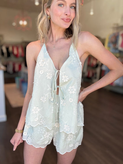 Embroidered Eyelet Set in sage