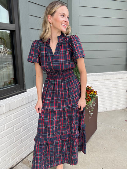 Miley Plaid Palmer Poplin Tiered Maxi Dress