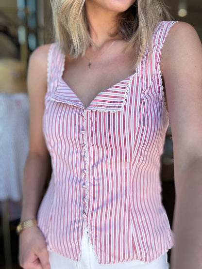 Isa Pin Stripe Lace Trim Vest