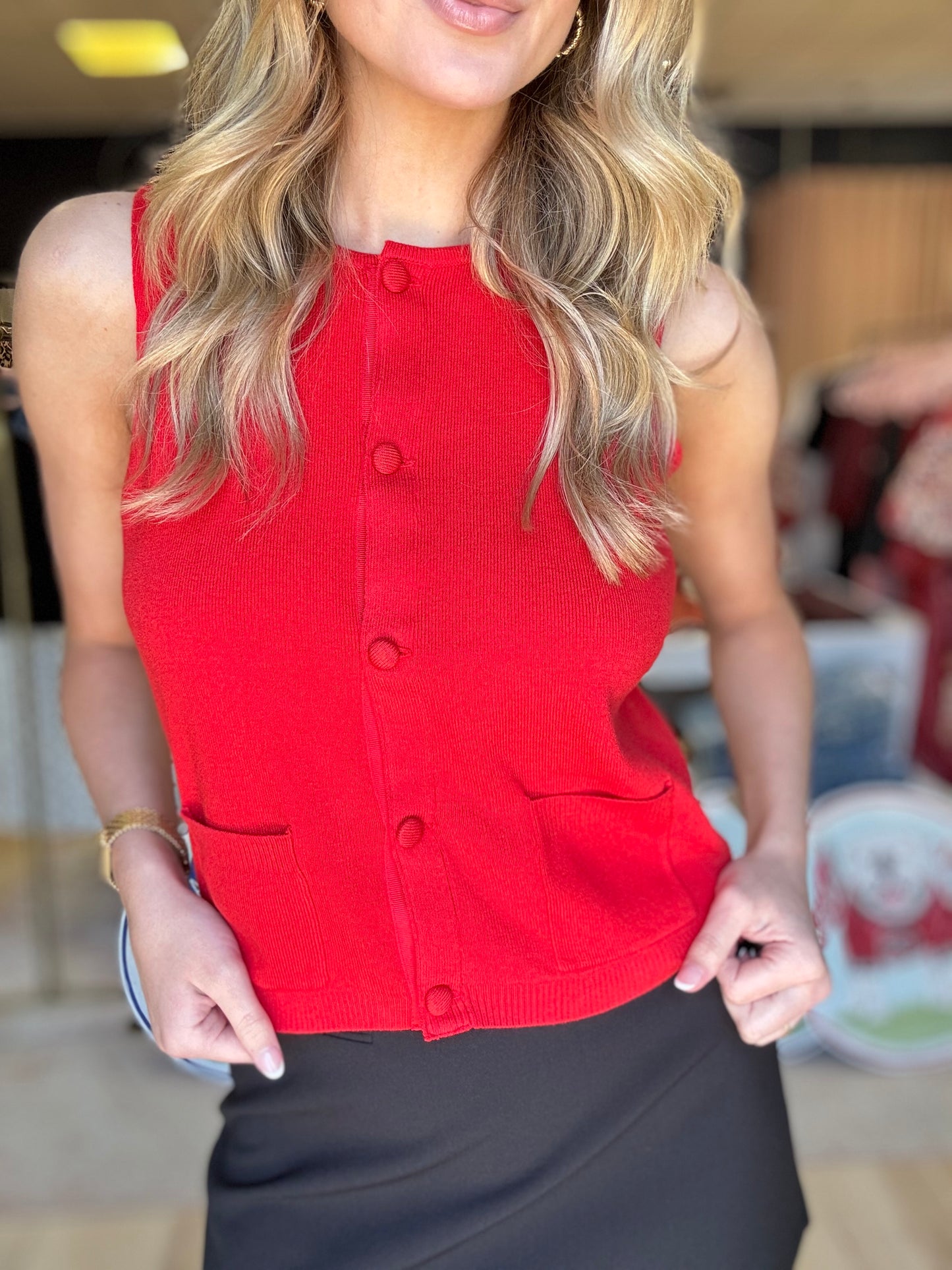 French Connection CosySoft Knit Vest in Red