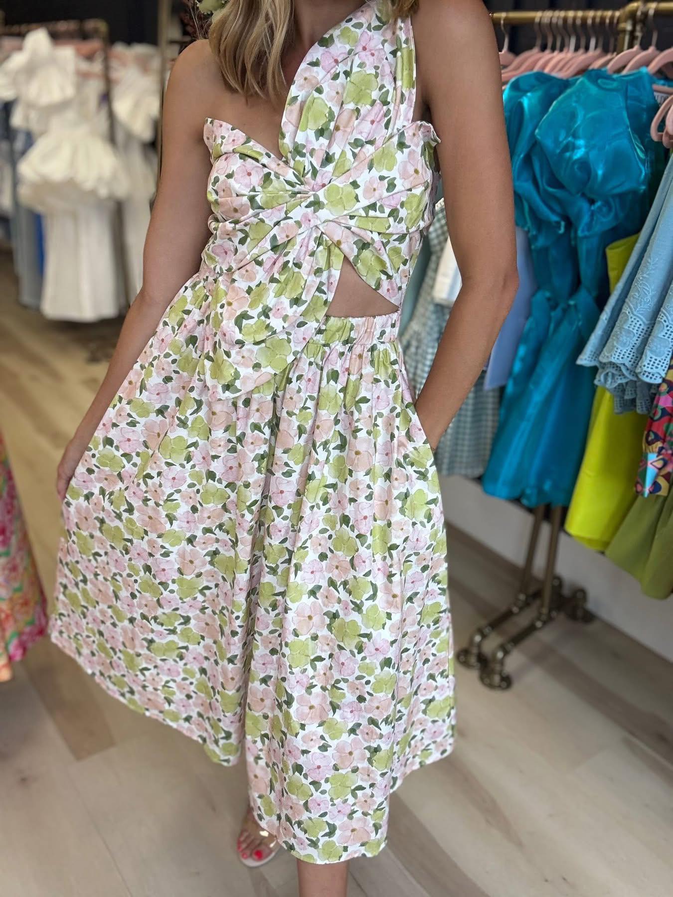 Front Twist Dress In Multi Florals (PREORDER)