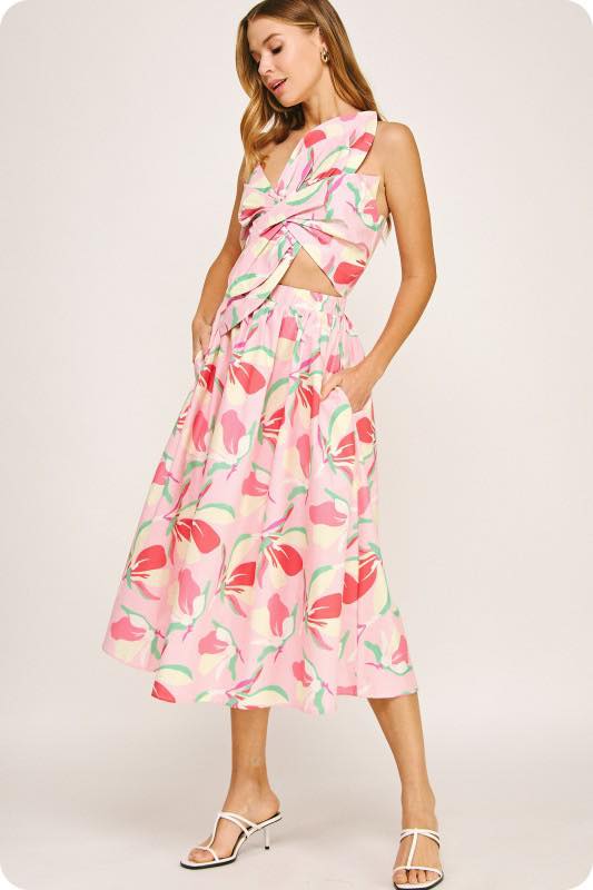 Front Twist Dress In Large Florals (PREORDER)