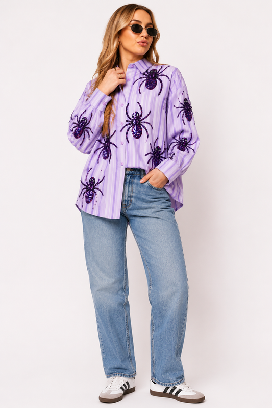 Sequin/Gem Spider Button Up PREORDER
