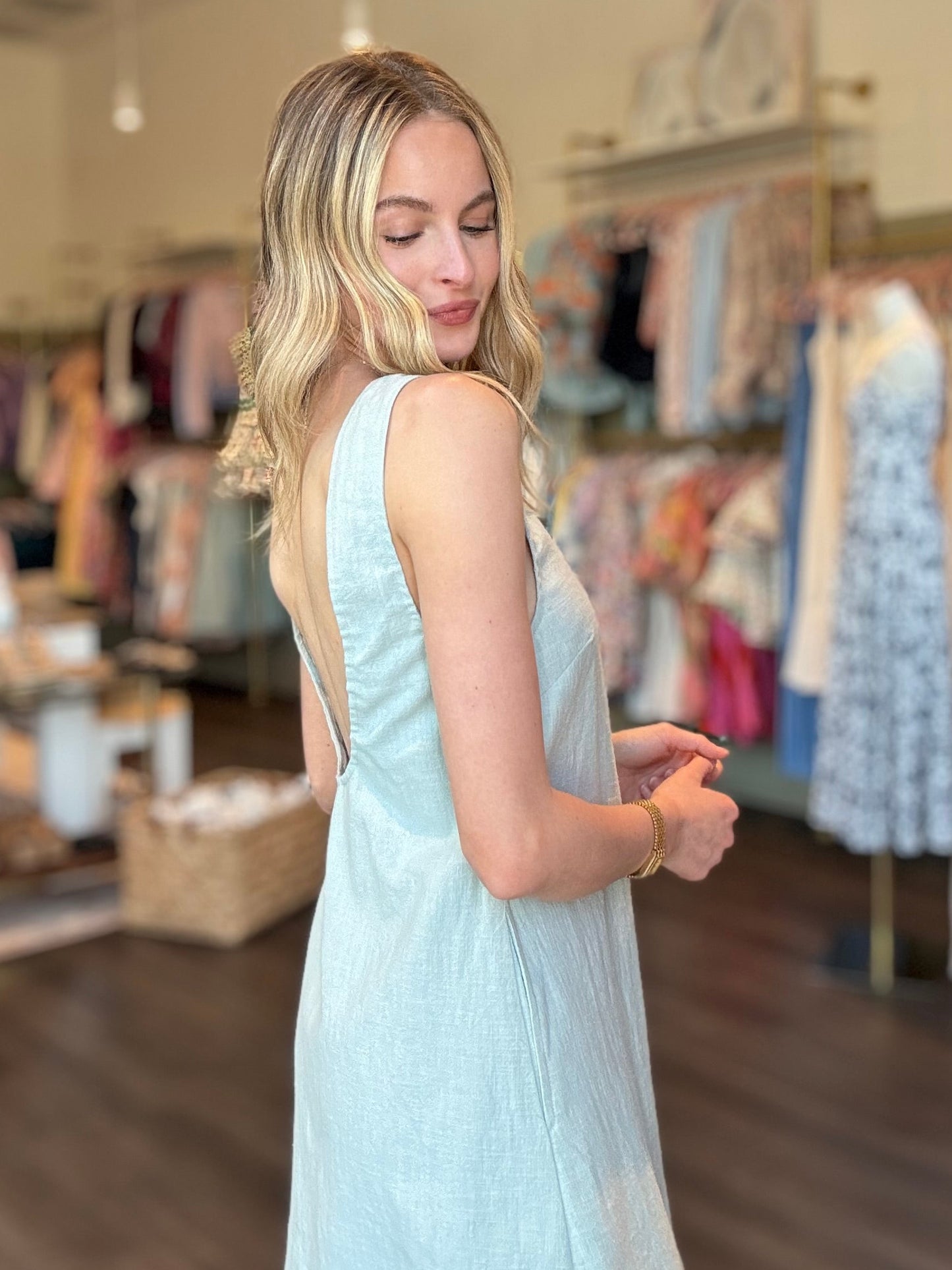 Eve Open Back Mini Dress in Mint