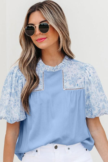 Floral Lattice top in blue