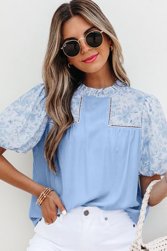 Floral Lattice top in blue