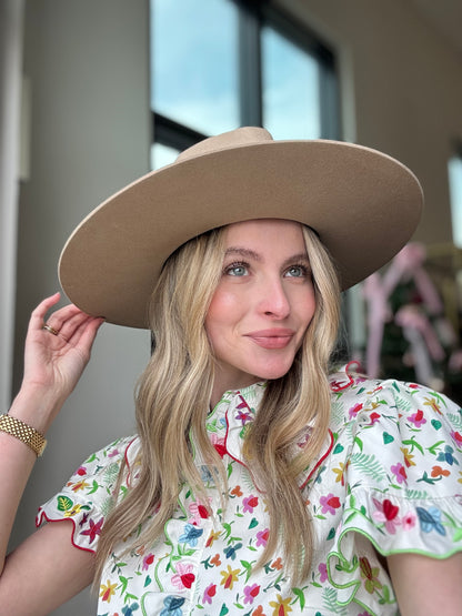 Gigi Pip Wesley Wide Brim Fedora Hat in Tan