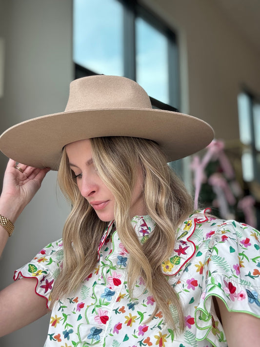 Gigi Pip Wesley Wide Brim Fedora Hat in Tan