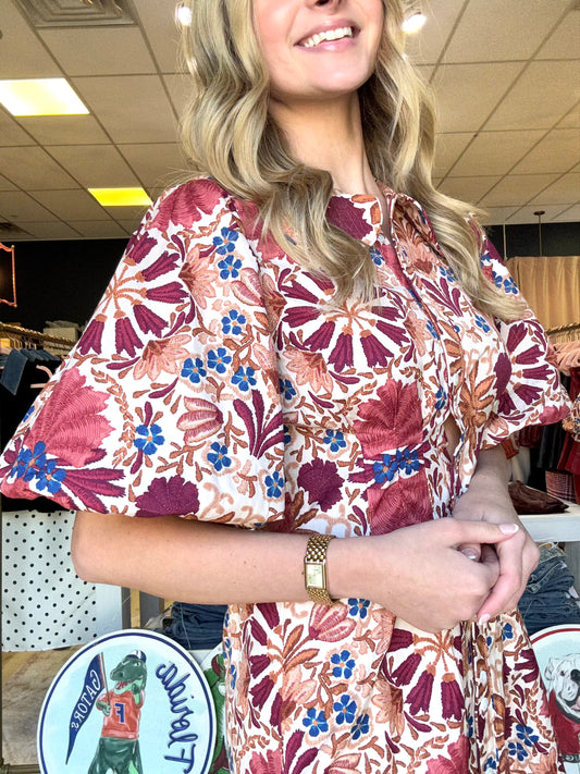 Fall Floral Scallop Detail Dress