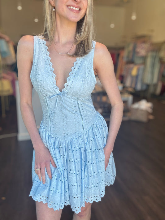 Floral Eyelet Scallop Mini Dress