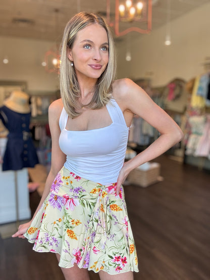 Chelsie Floral Wrap Mini Skirt