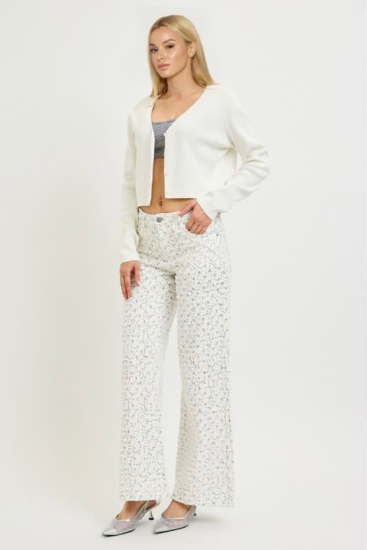 Sequin Detail Denim in White