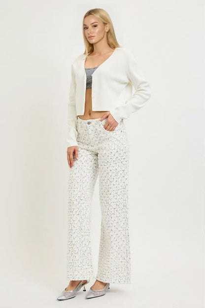 Sequin Detail Denim in White
