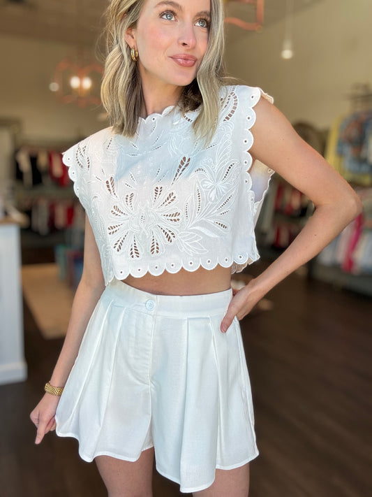 Shanna Embroidery Crop Set in Ivory