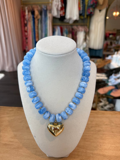 Colorful Beaded Heart Necklace in Light Blue