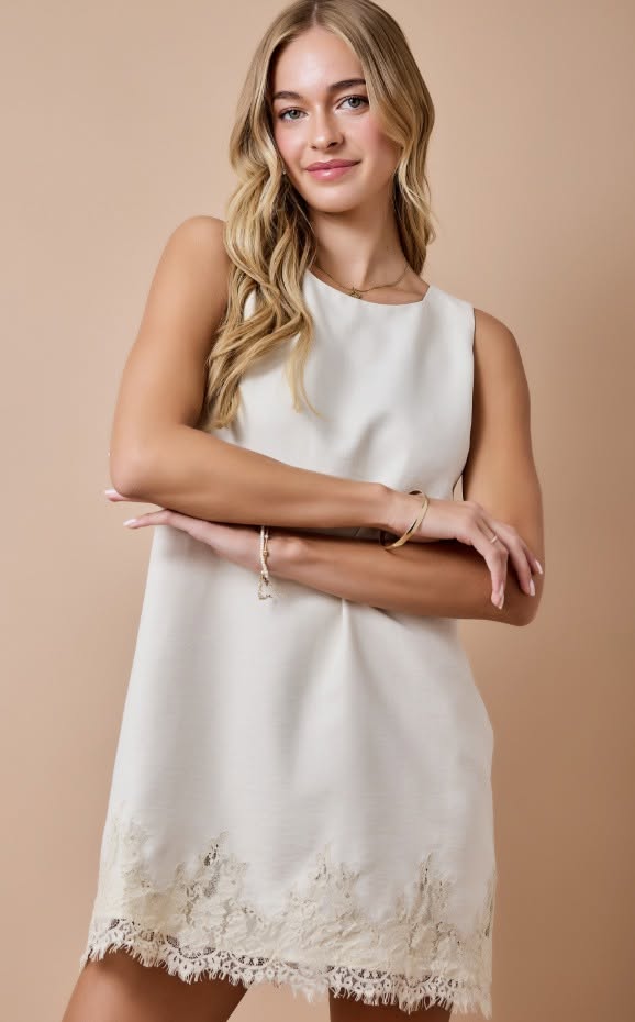 Sleeveless Suede Shift Dress in Cream