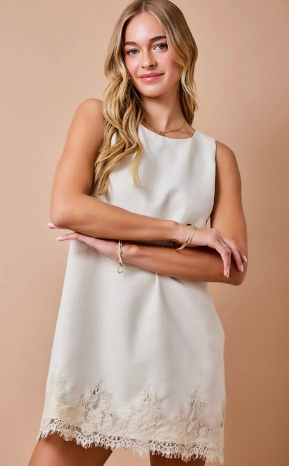 Sleeveless Suede Shift Dress in Cream