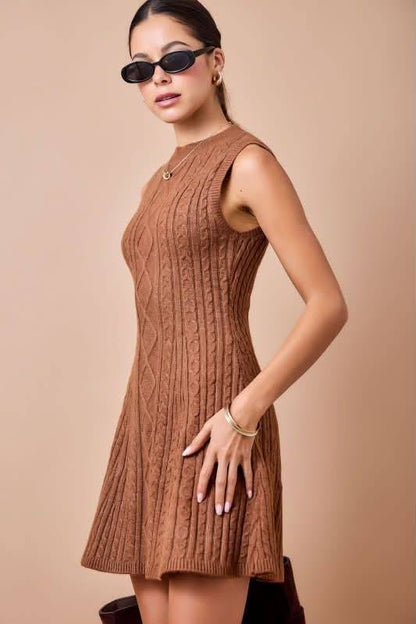 Cable Knit Sleeveless Sweater Dress in Brown (preorder)