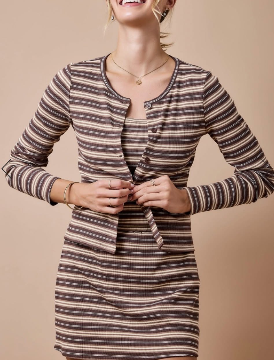 Women's 3 Piece Cardigan Skort Set in Brown