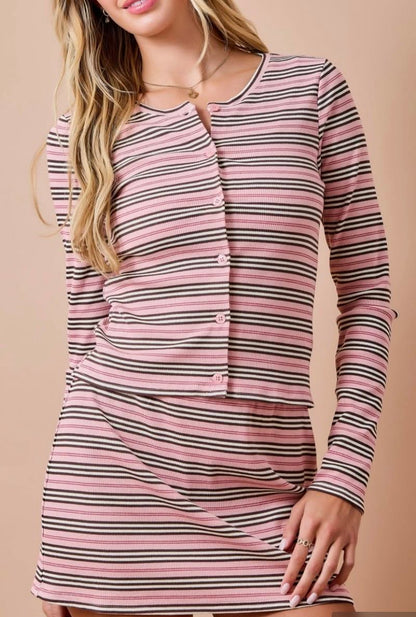 Women's 3 Piece Cardigan Skort Set in Pink