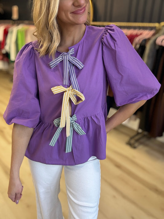 Contrast Bow Mardi Gras Top