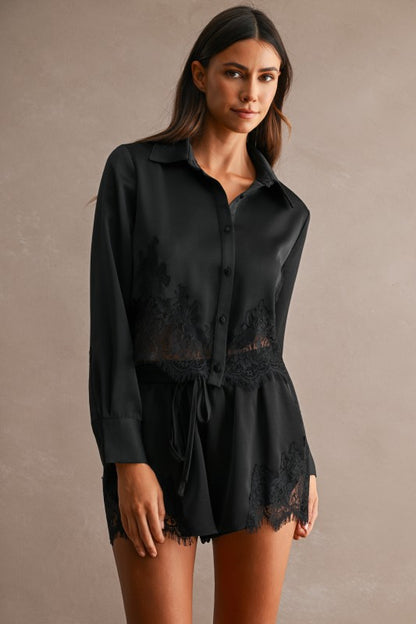 Black Lace Detail Short Set
