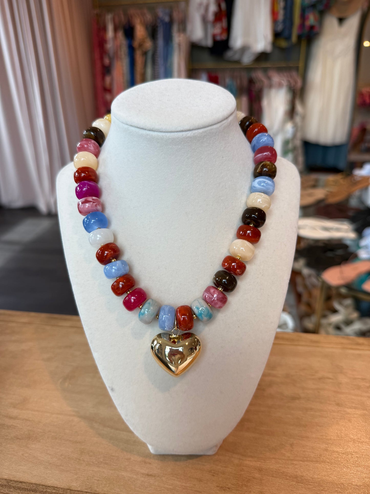 Colorful Beaded Heart Necklace in Rainbow