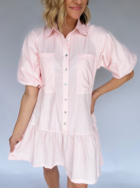 Pink Stripe Button Up Dress