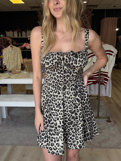 Leopard Lace Up Back Bustier Dress