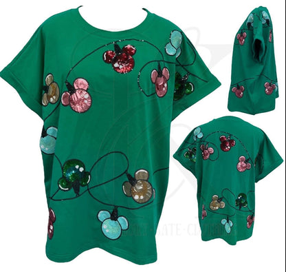 Mickey Christmas Lights Sequin Tee (preorder)