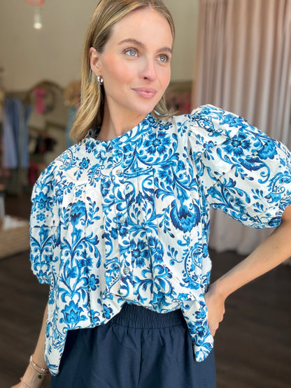 Maje Printed Puff Sleeve Blouse