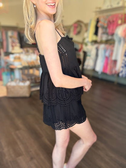 Lace Eyelet Detail Set -Black