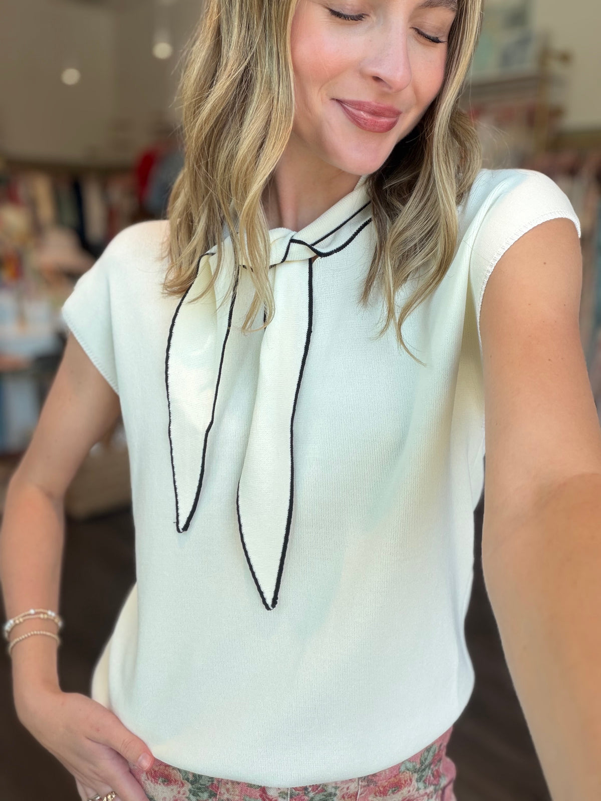 Tie Front Cream Sweater