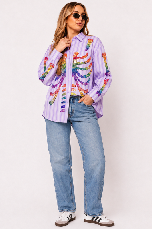 Sequin/Gem RainbowSkeleton Button Up PREORDER
