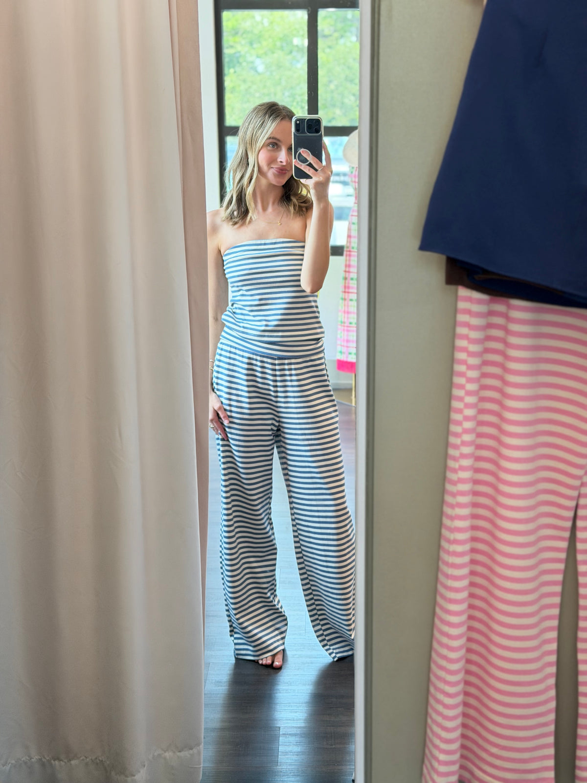Striped Blue Strapless Top