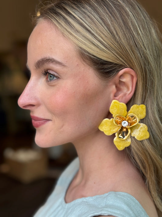 Yellow Acetate Floral Earring