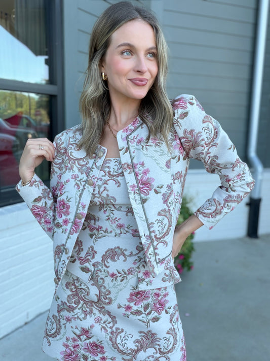 Adelyn Rae Jaliyah Contrast Pipped Jacquard Jacket