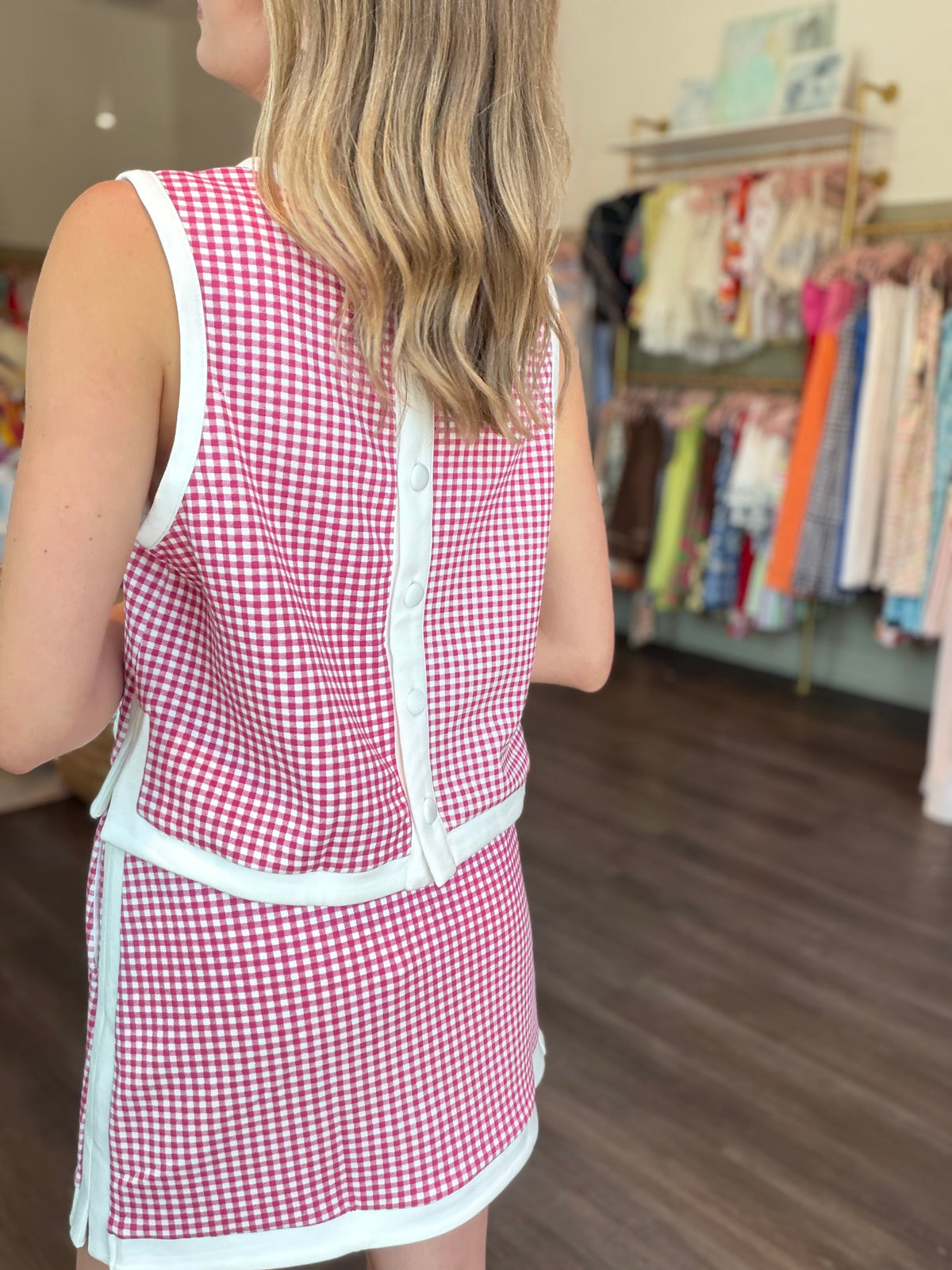 Pink Gingham Athleisure Top