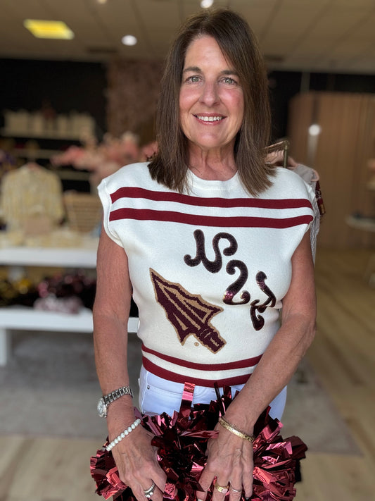 Queen of Sparkles Licensed-Maroon & Gold 'FSU' Striped Short Sleeve Top