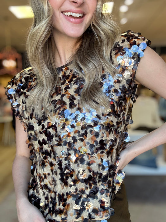 Emily Mccarthy Hatti Tank in Tortoise Shell Sequin