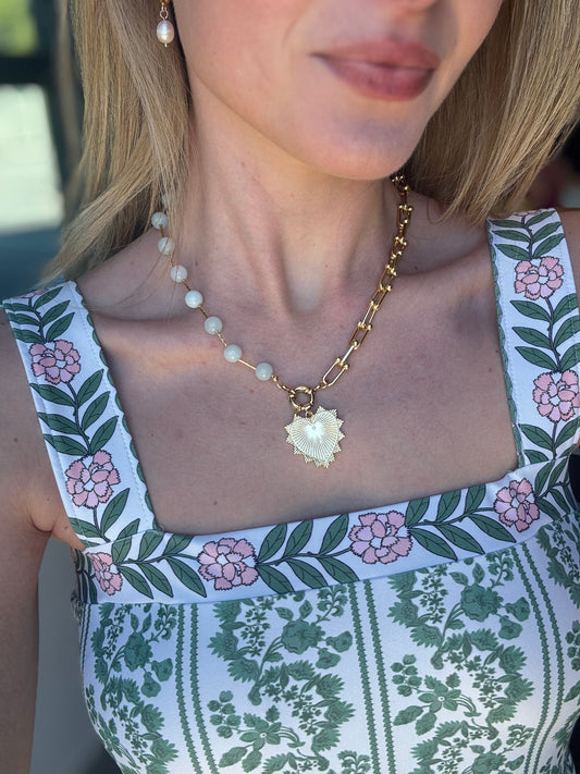 Intricate Heart Charm Necklace in Light Blue