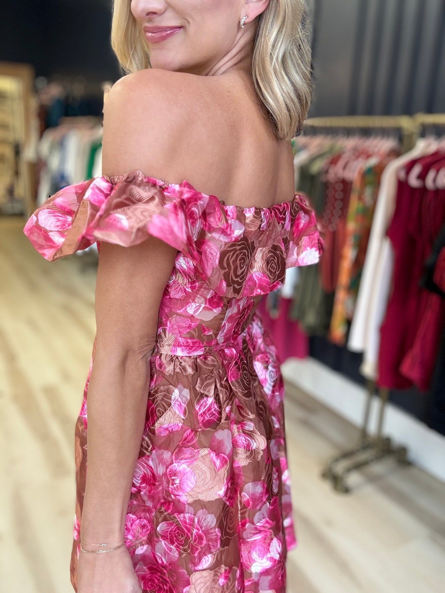 Mersin Floral Off the Shoulder Mini Dress