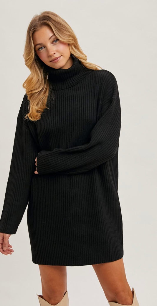 Cowl Neck Sweater Dress in Black