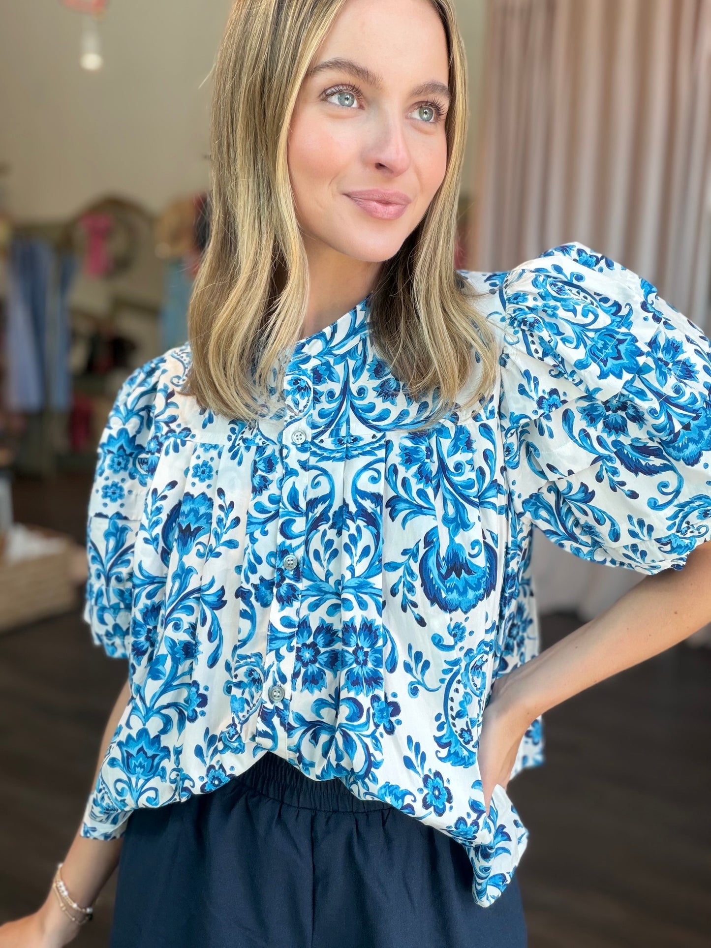 Maje Printed Puff Sleeve Blouse