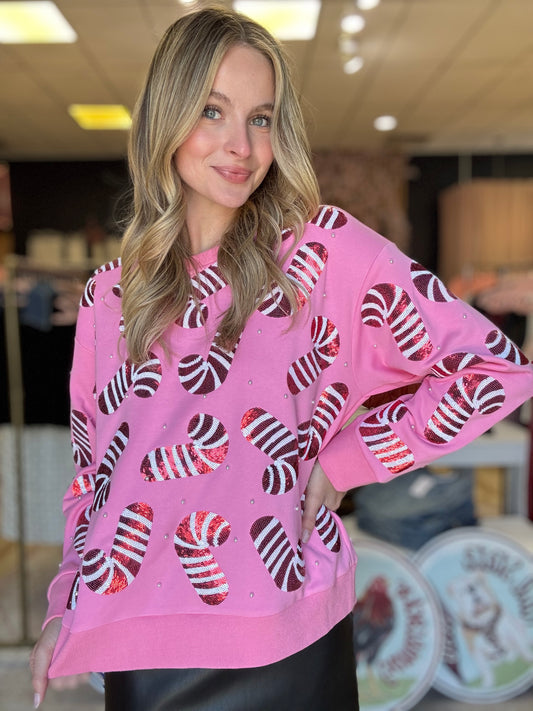 Amor Exclusive Mom + Me Candy Cane Sequin Sweater with Pearls (preorder)